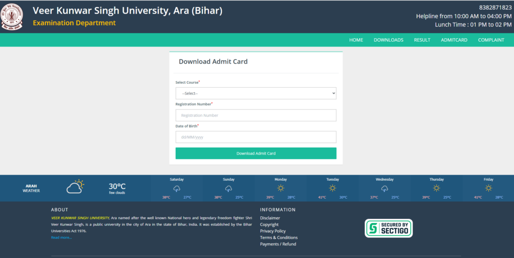 VKSU UG Semester 2 Admit Card 2025-29