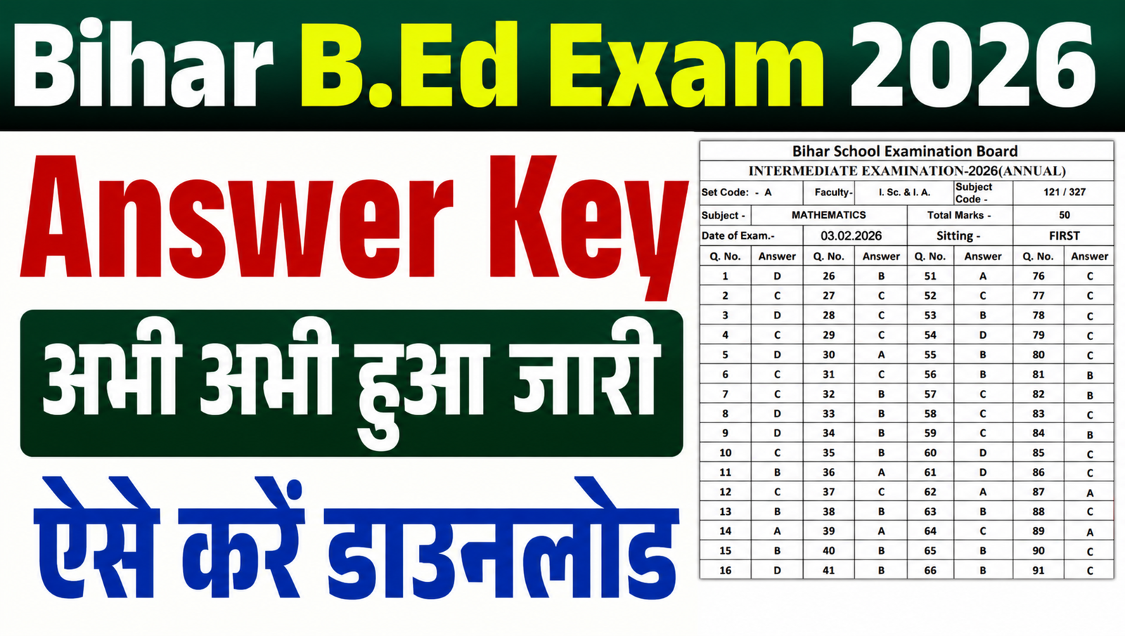 Bihar BEd Answer Key 2026