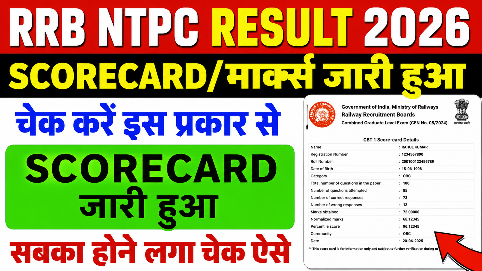 RRB NTPC Graduate Level Scorecard 2026