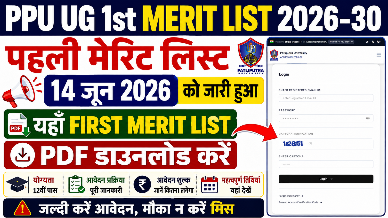 PPU UG 1st Merit List 2026